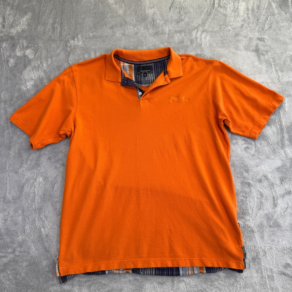 00s Phat Farm Polo Shirt Mens Large Orange Blue Plaid Y2K Hip Hop Urban Cotton
